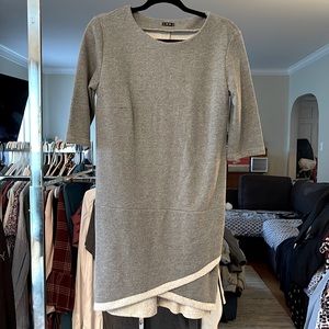 Woman’s gray mid length dress
